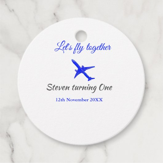 一緒に飛ぼう1歳の誕生日飛行機ブルーシルブ フェイバータグ (正面)