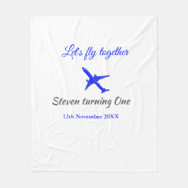 一緒に飛ぼう1歳の誕生日飛行機ブルーシルブ フリースブランケット