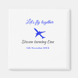 一緒に飛ぼう1歳の誕生日飛行機ブルーシルブ マグネット