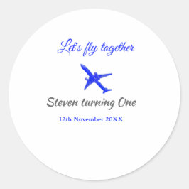 一緒に飛ぼう1歳の誕生日飛行機ブルーシルブ ラウンドシール