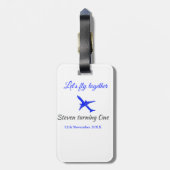 一緒に飛ぼう1歳の誕生日飛行機ブルーシルブ ラゲッジタグ (裏面縦)