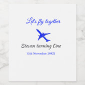 一緒に飛ぼう1歳の誕生日飛行機ブルーシルブ ワインラベル (シングルラベル)