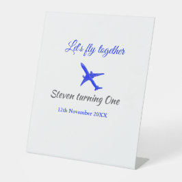 一緒に飛ぼう1歳の誕生日飛行機ブルーシルブ 台座サイン