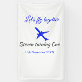 一緒に飛ぼう1歳の誕生日飛行機ブルーシルブ 横断幕 (縦)