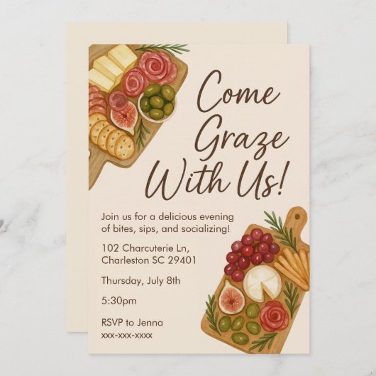 一緒に食べよう シャルキュトリー ボード パーティー 招待状 (正面/裏面)