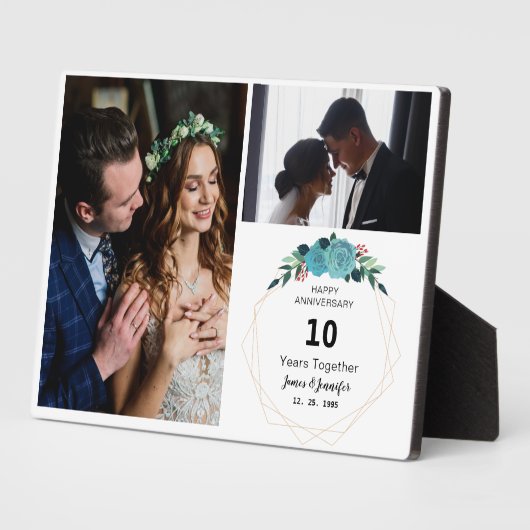 一緒に10年の幸せな記念日 | 2枚 フォトプラーク (側面)