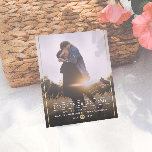 一緒に |モダンタイポグラフィと金ゴールド写真 案内ポストカード