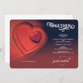 一緒に、2つのハート、赤い婚約 案内状 (正面/裏面)