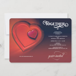 一緒に、2つのハート、赤い婚約 案内状