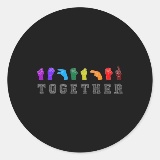 一緒にASL手話ハンドサインLGBT Awarenes ラウンドシール (正面)