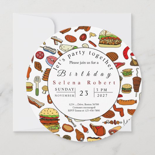 一緒にBBQパーティーをしよう レコード招待状 招待状 (正面)