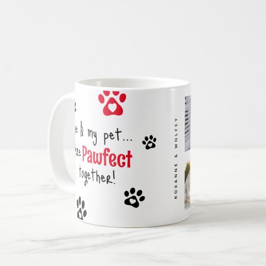 「一緒にPawfect」ペットの所有者の写真コラージュ コーヒーマグカップ (正面左)