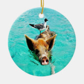 一緒のおもしろいのstanielのキーの水泳のブタのカモメのfis セラミックオーナメント (正面)