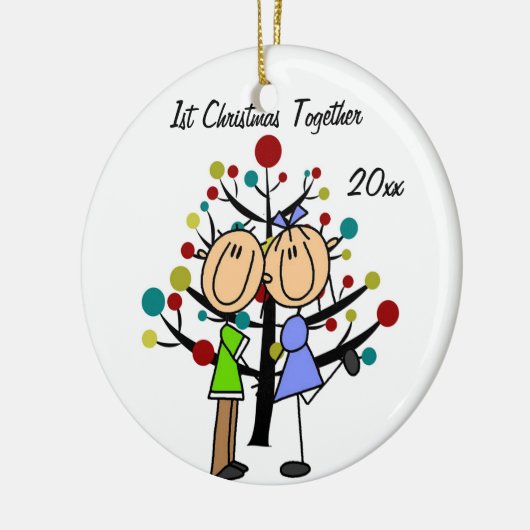 一緒のカップルの第1クリスマスオーナメントのあたりで セラミックオーナメント (左)