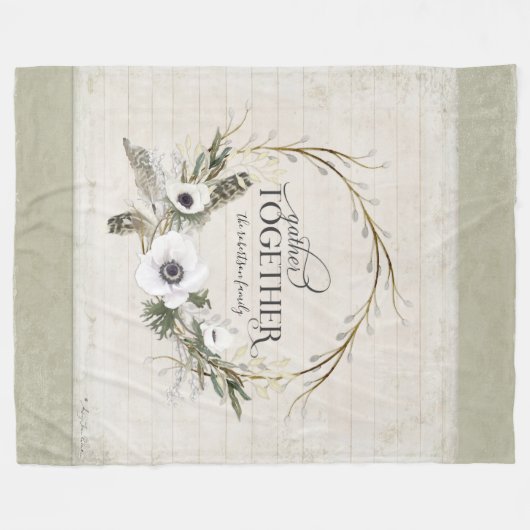 一緒のギャザー家族の素朴な農家のリースの芸術 フリースブランケット (正面(横))