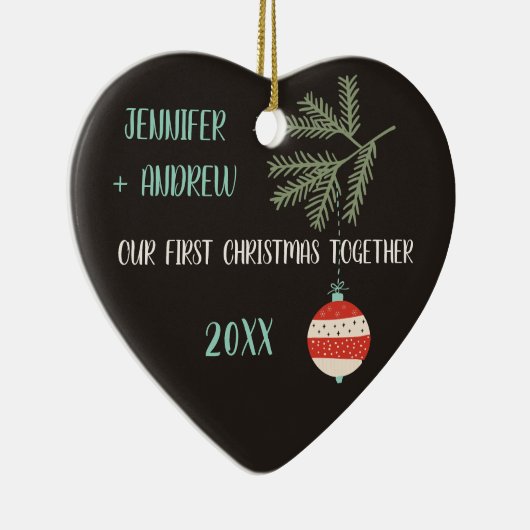 一緒のヴィンテージのオーナメントの初めてのクリスマスのカップル セラミックオーナメント (右)