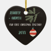 一緒のヴィンテージのオーナメントの初めてのクリスマスのカップル セラミックオーナメント (正面)