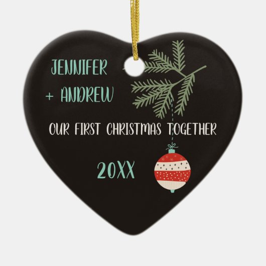 一緒のヴィンテージのオーナメントの初めてのクリスマスのカップル セラミックオーナメント (正面)