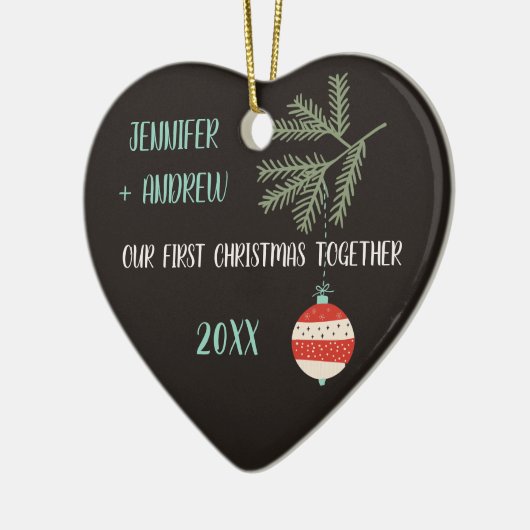 一緒のヴィンテージのオーナメントの初めてのクリスマスのカップル セラミックオーナメント (左)
