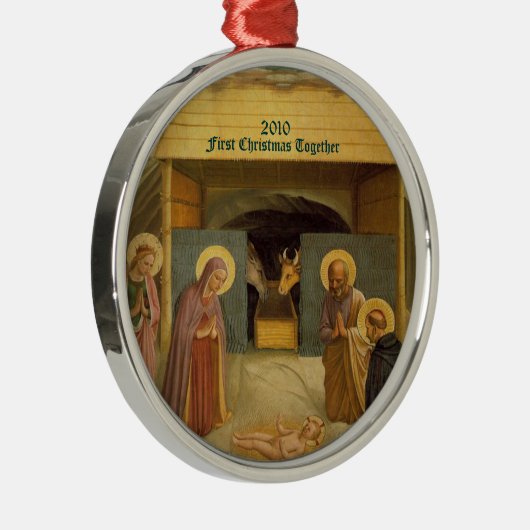 一緒の出生の初めてのクリスマスの日付がついたカスタム メタルオーナメント (右)