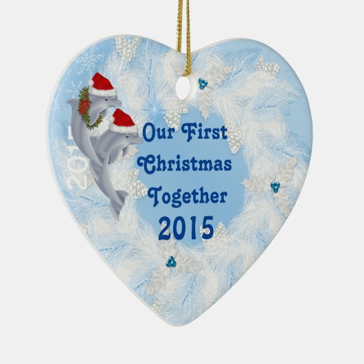 一緒の初めてのクリスマスのイルカのオーナメントのギフト セラミックオーナメント (右)