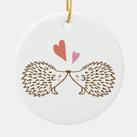 一緒の初めてのクリスマスのカスタムなハリネズミのオーナメント セラミックオーナメント (正面)