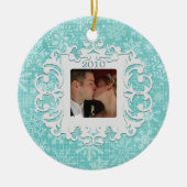 一緒の初めてのクリスマスのカスタムな写真および日付 セラミックオーナメント (正面)