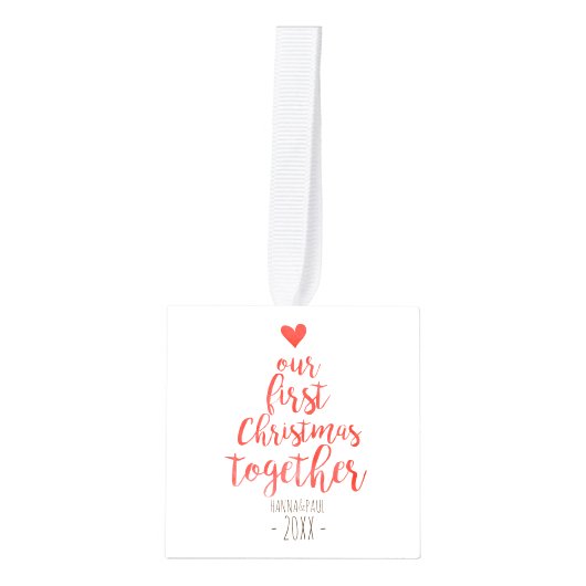 一緒の初めてのクリスマスの写真の立方体のオーナメント キューブオーナメント (正面)