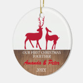 一緒の初めてのクリスマスの素朴なオーナメント|のシカ セラミックオーナメント (左)