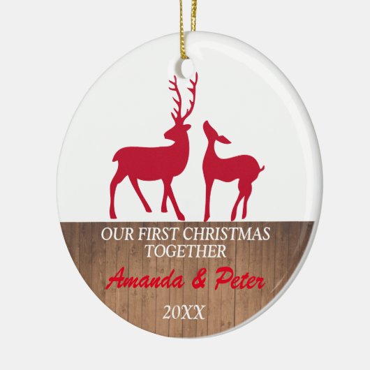 一緒の初めてのクリスマスの素朴なオーナメント|のシカ セラミックオーナメント (左)
