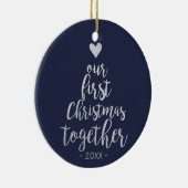 一緒の初めてのクリスマスの銀および青いオーナメント セラミックオーナメント (右)