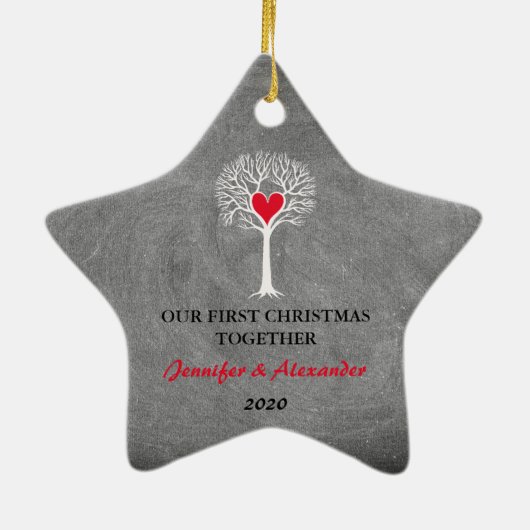 一緒の初めてのクリスマス愛木の黒板 セラミックオーナメント (裏面)