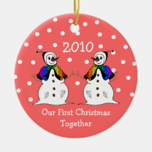 一緒の私達の初めてのクリスマス2010年(GLBT Snowwomen) セラミックオーナメント