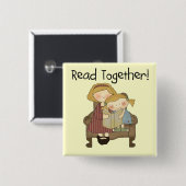 一緒の読書-お母さんおよび女の子のTシャツおよびギフト 缶バッジ (正面&裏面)