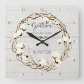 一緒の農家のShiplapの木製の素朴なギャザー スクエア壁時計 (正面)