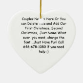 一緒の雪だるまの花嫁及び新郎の初めてのクリスマス セラミックオーナメント (裏面)