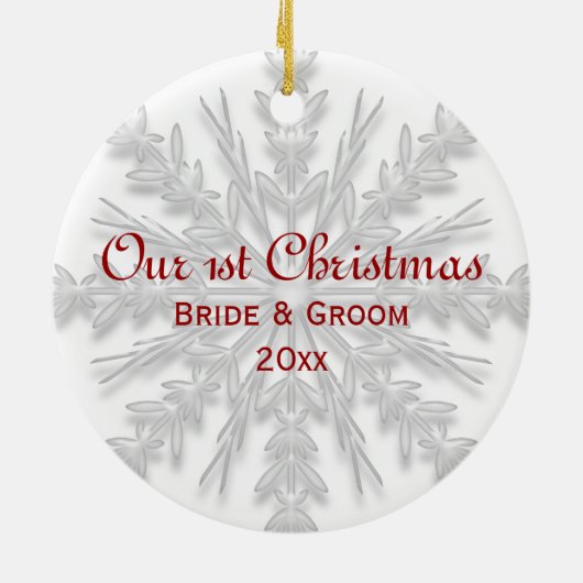 一緒の雪片の第1クリスマスの写真のオーナメント セラミックオーナメント (裏面)