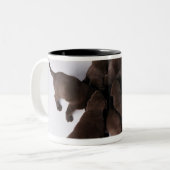 一緒の頭部を持つ子犬のグループ ツートーンマグカップ (正面左)