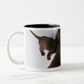 一緒の頭部を持つ子犬のグループ ツートーンマグカップ (左)