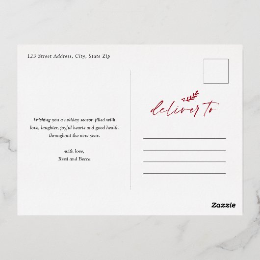 一緒メリーにスクリプト写真金ゴールド 箔シーズンポストカード (裏面)