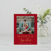 一緒メリーにスクリプト写真金ゴールド 箔シーズンポストカード (立ち正面)