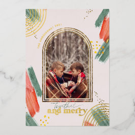 一緒メリーに |フォトアーチクリスマモダンス 箔シーズンカード