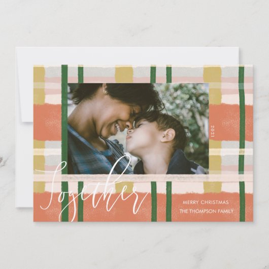 一緒モダンに桃の緑の水の色の格子写真 シーズンカード (正面)