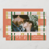 一緒モダンに桃の緑の水の色の格子写真 シーズンカード (正面/裏面)