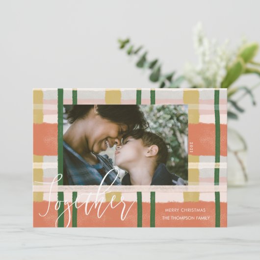 一緒モダンに桃の緑の水の色の格子写真 シーズンカード (スタンド正面)