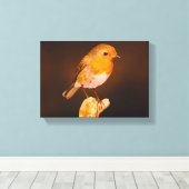 一羽のロビンの鳥が止まり木に キャンバスプリント (インサイチュ (ウッドフロア))