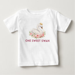 一羽の可愛い白鳥のバースデーTシャツ ベビーTシャツ