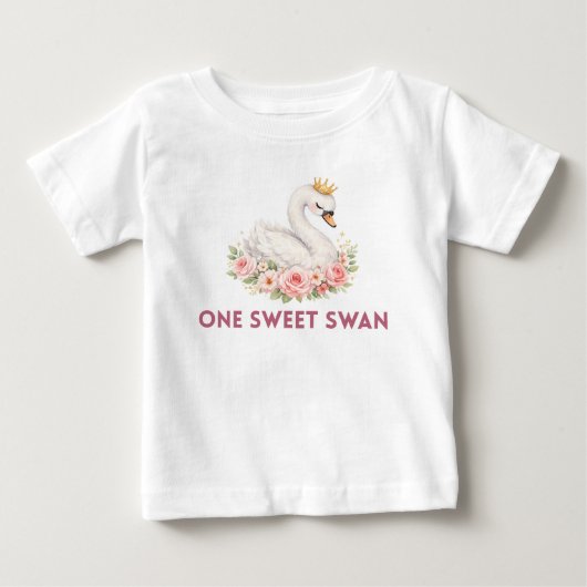一羽の可愛い白鳥のバースデーTシャツ ベビーTシャツ (正面)
