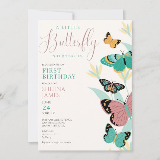 一羽の蝶が一歳の誕生日を迎える 招待状 (正面)