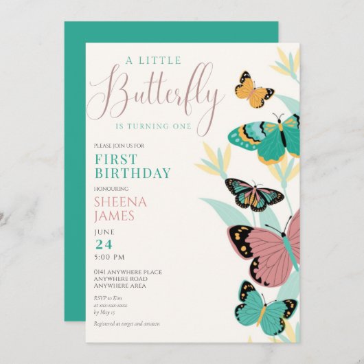 一羽の蝶が一歳の誕生日を迎える 招待状 (正面/裏面)